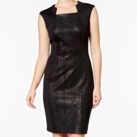 Calvin Klein Scuba Sheath Dress - Black w/Python Print Front Panel Size 2 - Picture 1 of 11